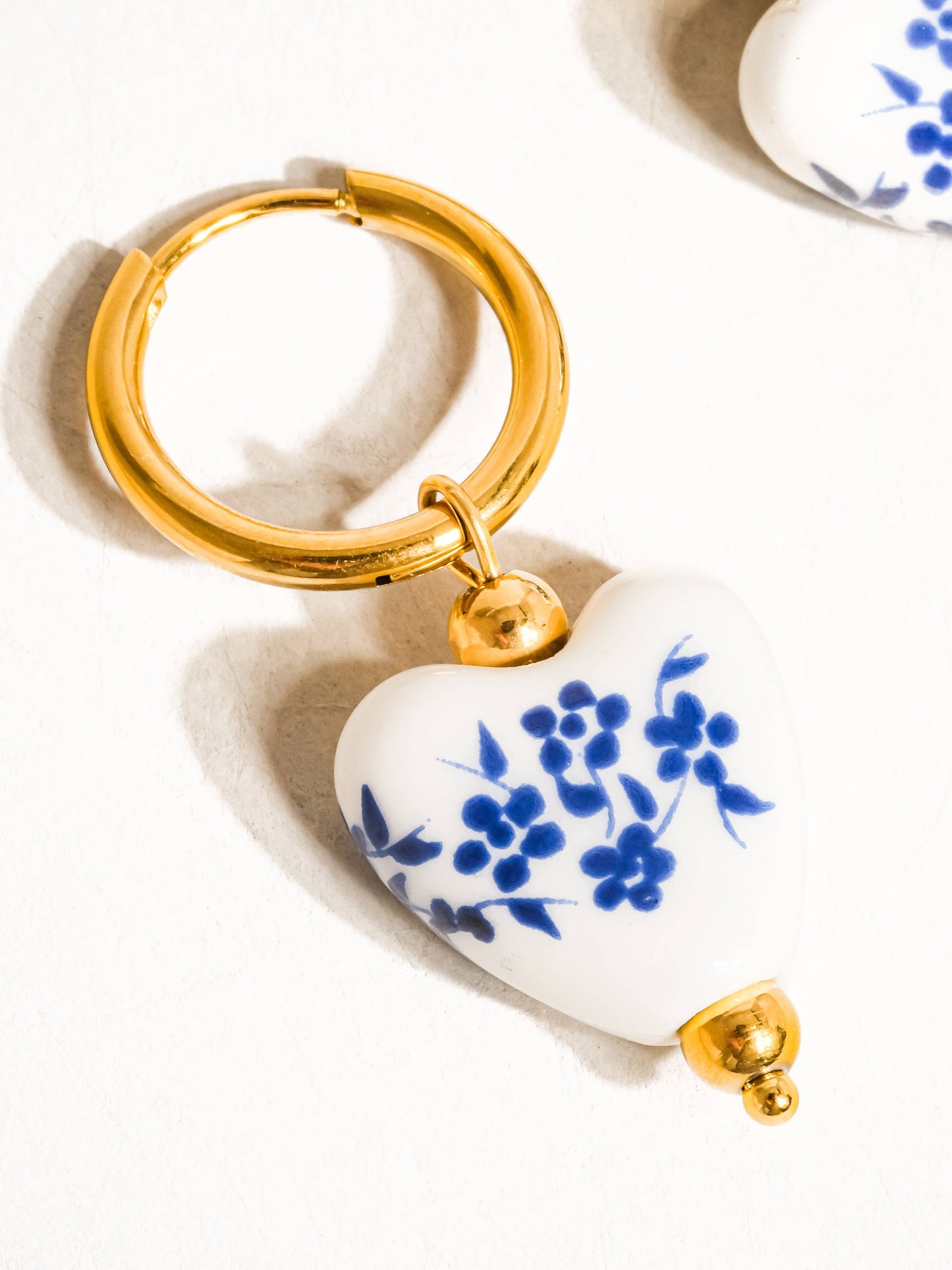 18K Gold Non-Tarnish Ceramic Floral Heart Earring