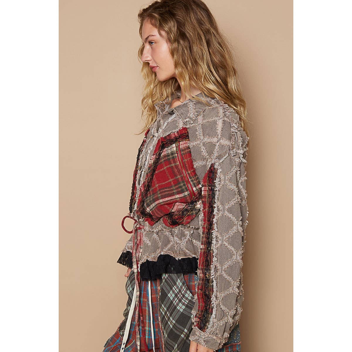 POL Patchwork Charm Balloon Sleeve Jacket